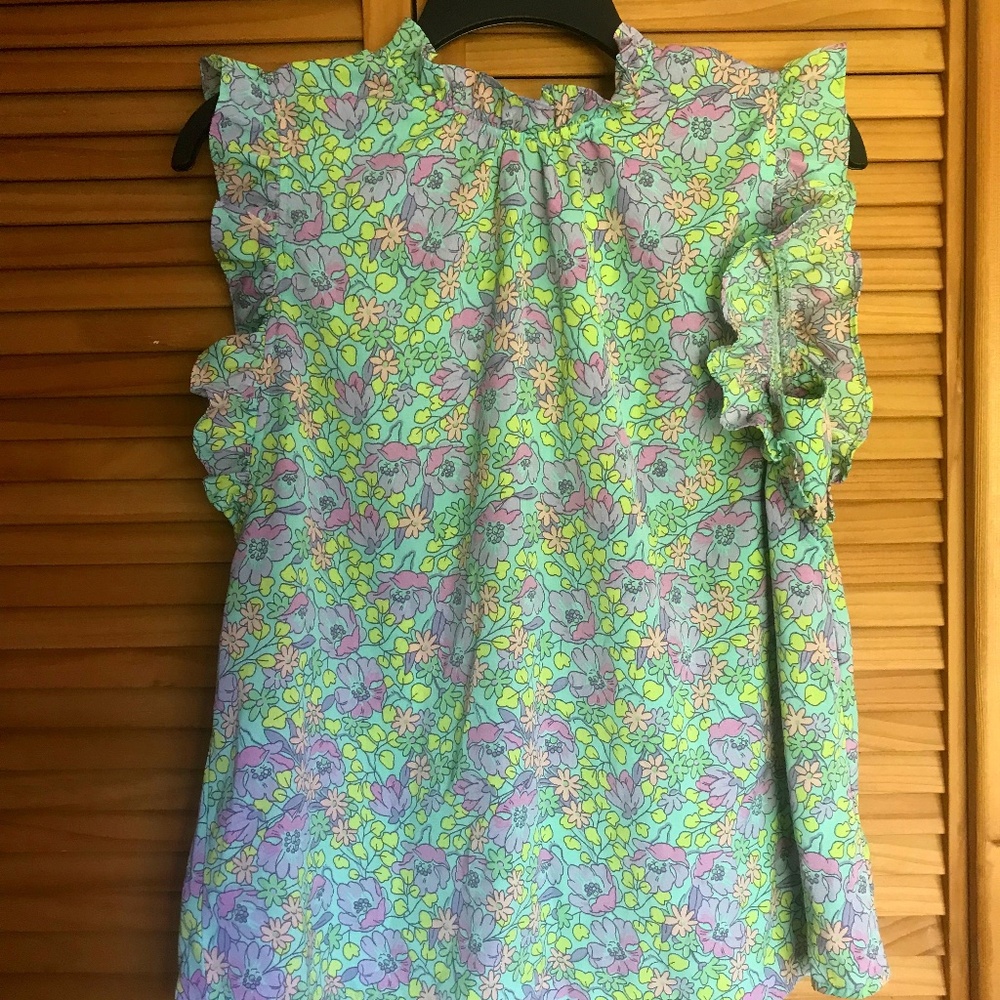 THML baby doll floral green mock neck top